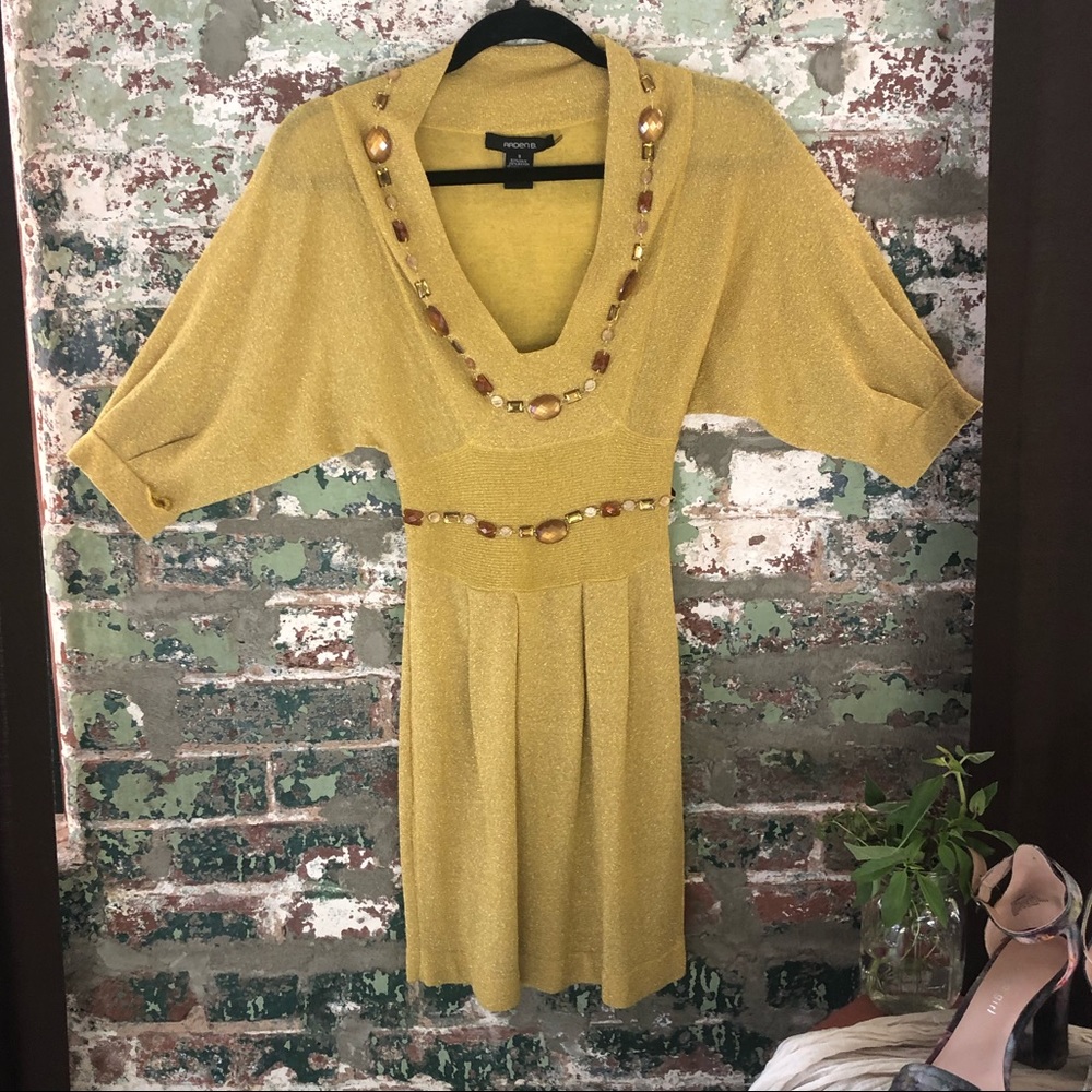Arden B Silk Metallic Shift Dress - Yellow/Gold